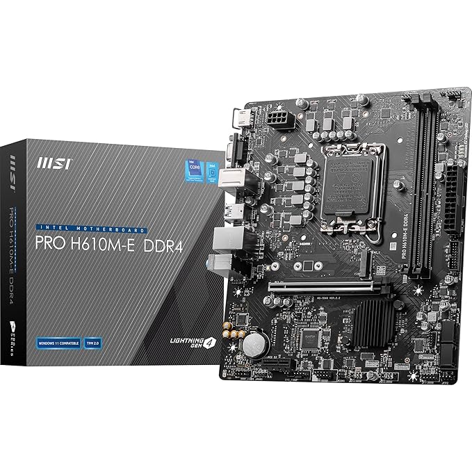 MSI PRO H610M-E DDR4 Intel H610 LGA 1700 Micro-ATX Motherboard with PCIe 4.0 and M.2 Slot